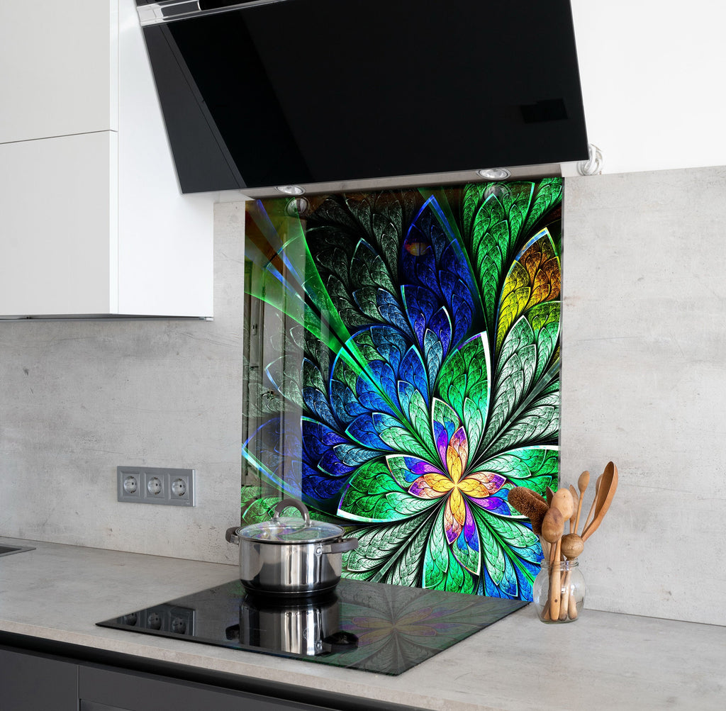 Vibrant Floral Green - Glass Kitchen Backsplash-BacksplashArtworks