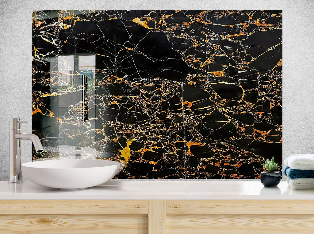 Black & Gold Marble - Glass Kitchen Backsplash-BacksplashArtworks