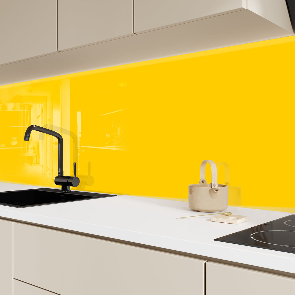 Deep Yellow - Tempered Glass Kitchen Backsplash-BacksplashArtworks