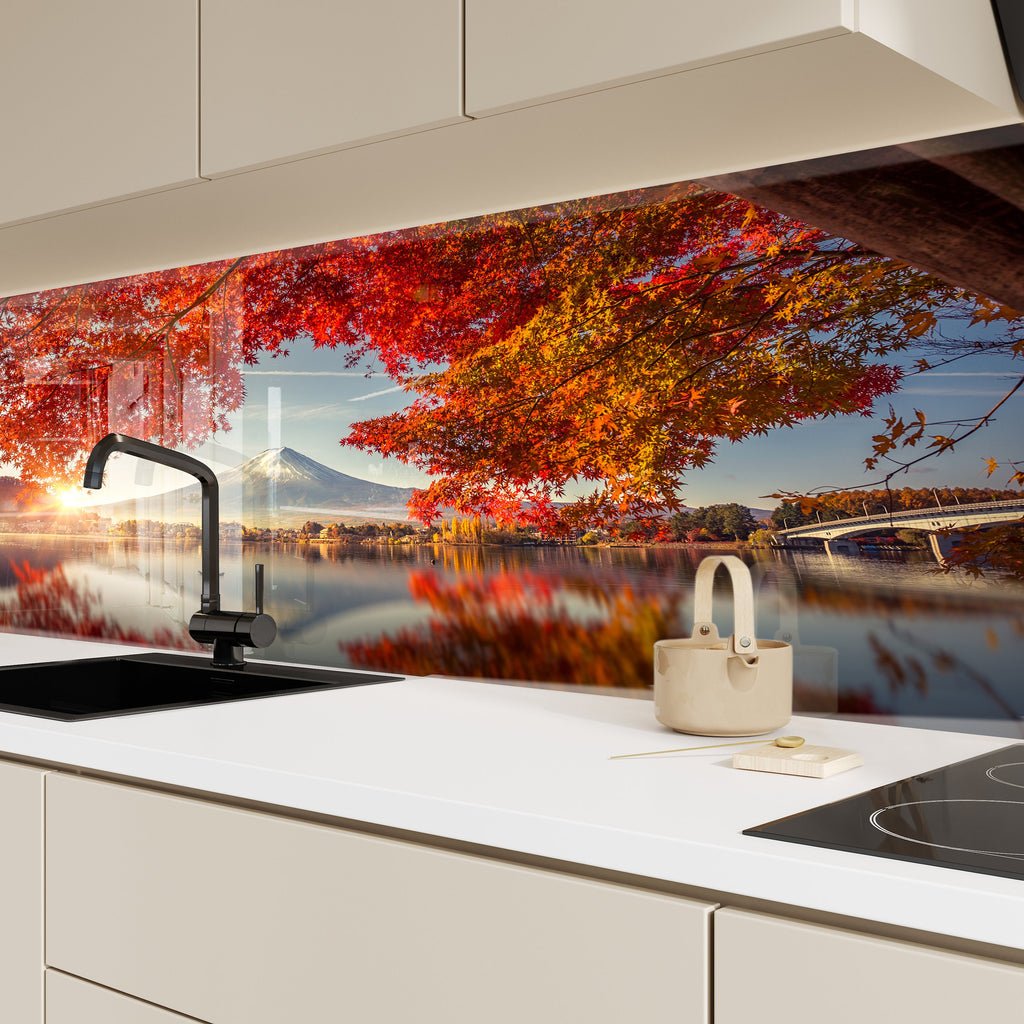 Mount Fuji Autumn View - Glass Kitchen Backsplash-BacksplashArtworks