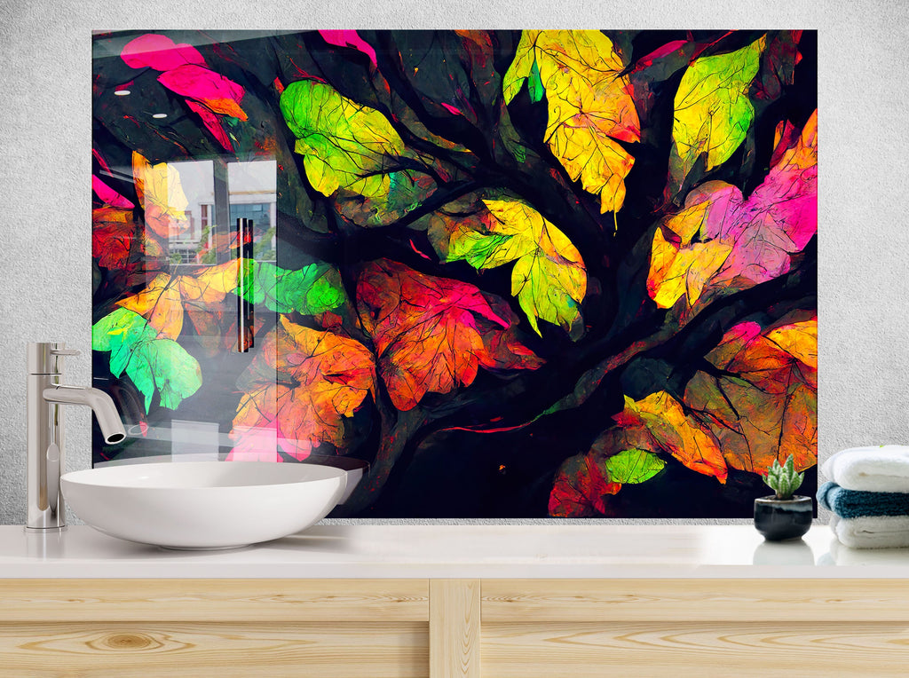 Botanical Floral Tempered Glass Backsplash-BacksplashArtworks