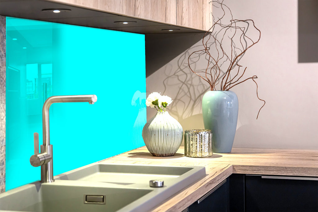 Cyan - Tempered Glass Kitchen Backsplash-BacksplashArtworks