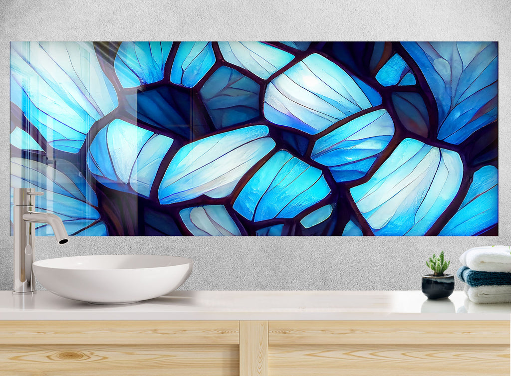 Elegant Blue Stained - Glass Kitchen Backsplash-BacksplashArtworks