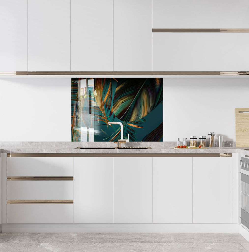 Botanical Floral Tempered Glass Backsplash-BacksplashArtworks