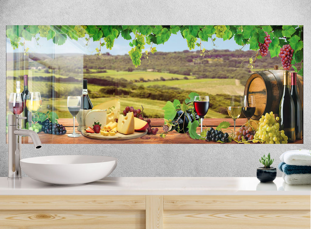Rustic Vineyard Glass Kitchen Backsplash – Vineyard Wine & Cheese-BacksplashArtworks