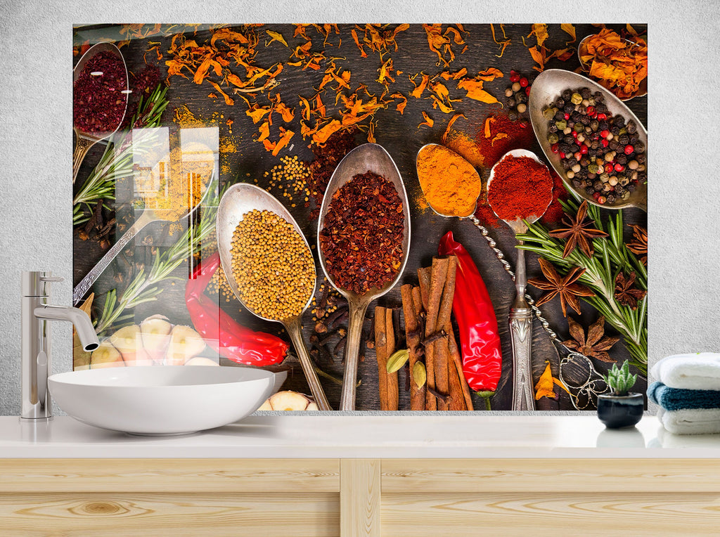 Exotic Herbs Symphony - Glass Kitchen Backsplash-BacksplashArtworks