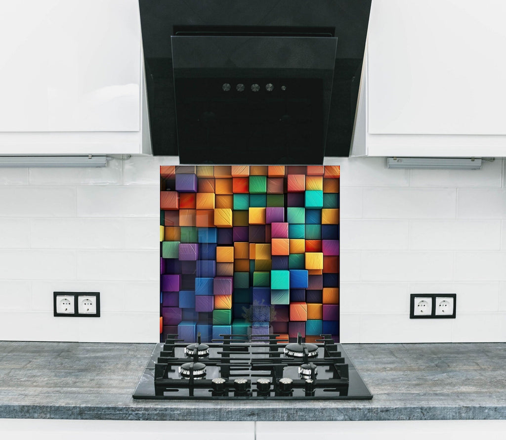 Modern Cubes Tempered Glass Backsplash-BacksplashArtworks