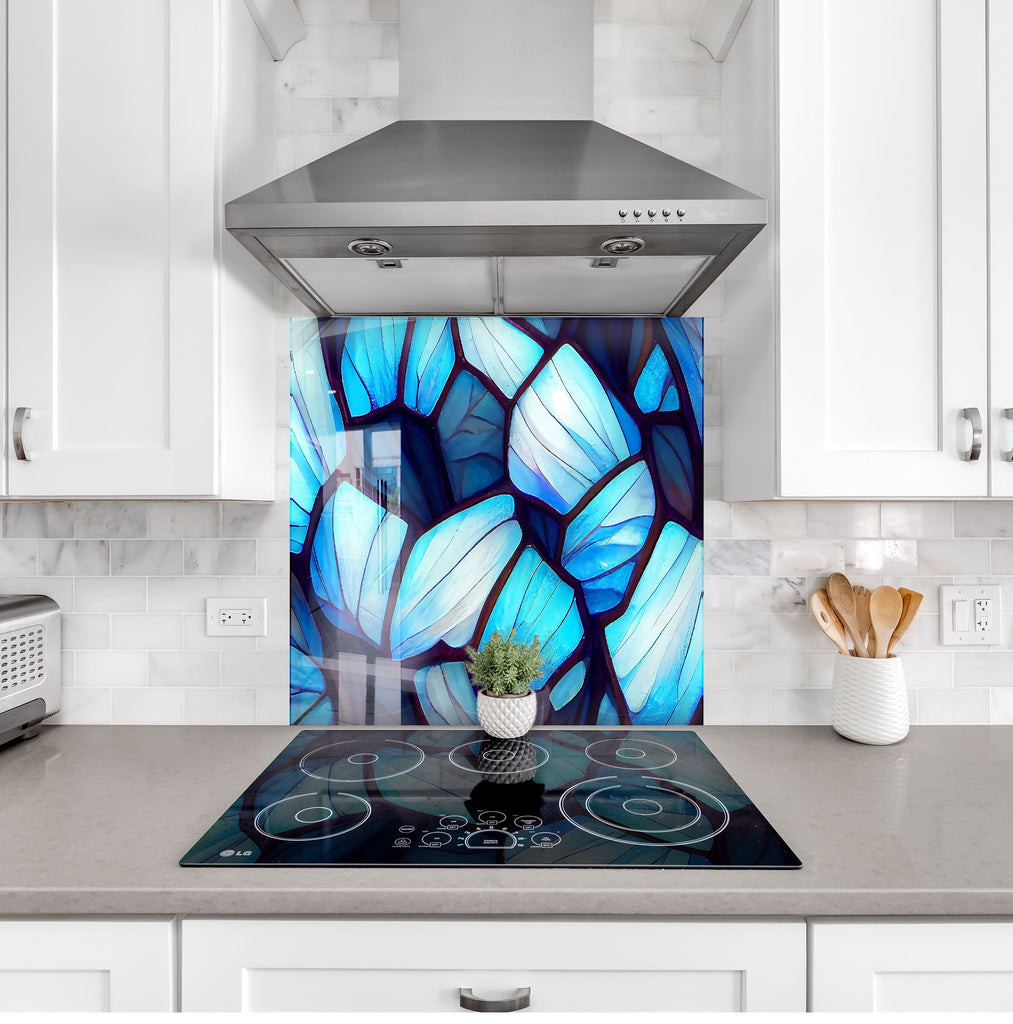 Elegant Blue Stained - Glass Kitchen Backsplash-BacksplashArtworks