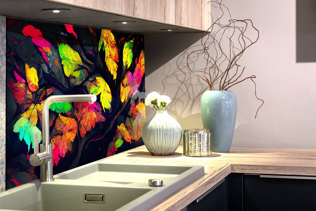 Botanical Floral Tempered Glass Backsplash-BacksplashArtworks