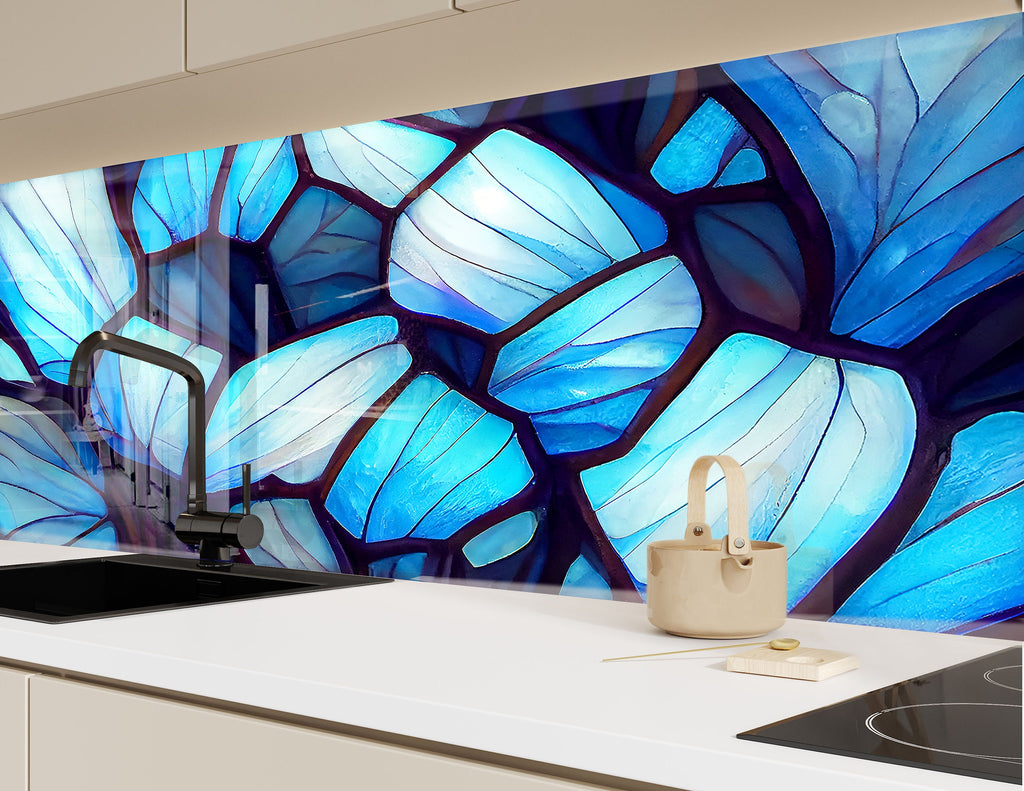 Elegant Blue Stained - Glass Kitchen Backsplash-BacksplashArtworks