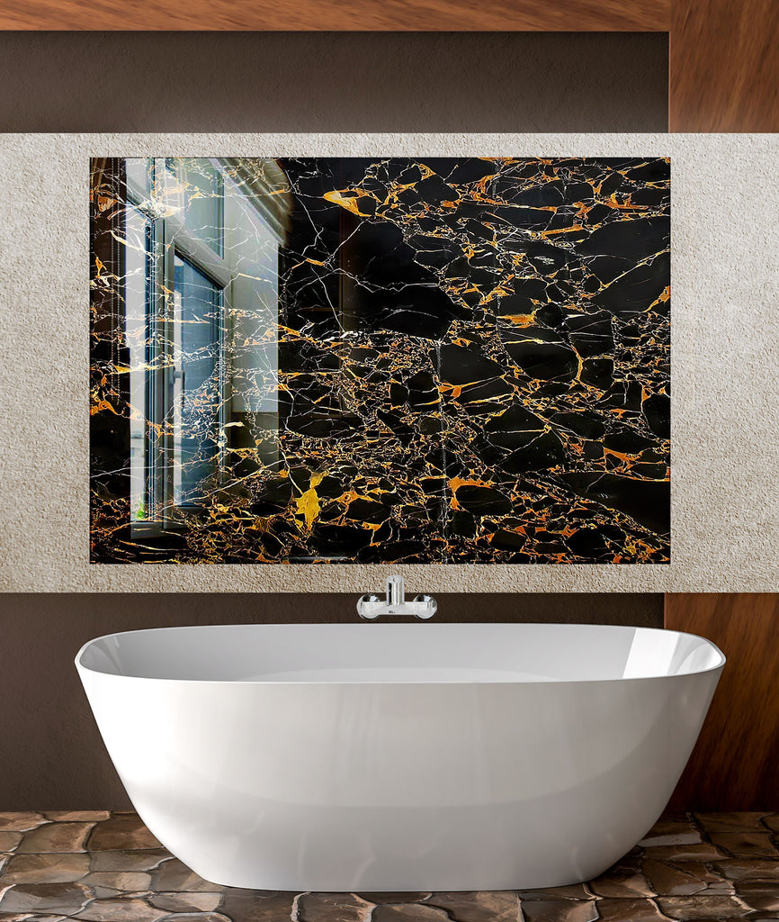 Black & Gold Marble - Glass Kitchen Backsplash-BacksplashArtworks