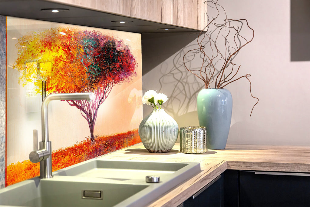 Botanical Floral Tempered Glass Backsplash-BacksplashArtworks