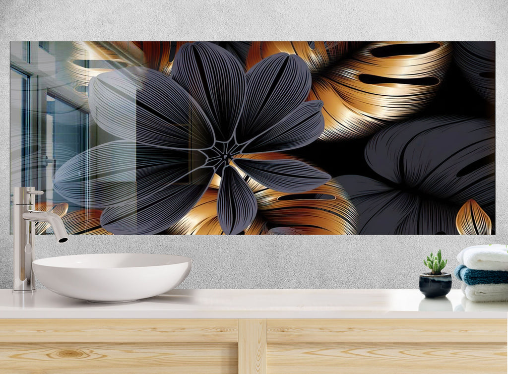 Botanical Floral Tempered Glass Backsplash-BacksplashArtworks