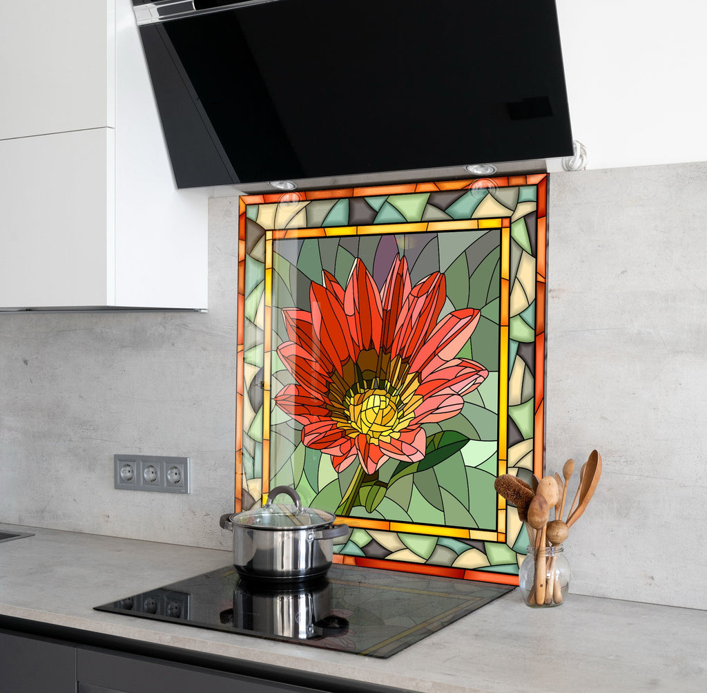 Stained Flower Tempered Glass Backsplash-BacksplashArtworks
