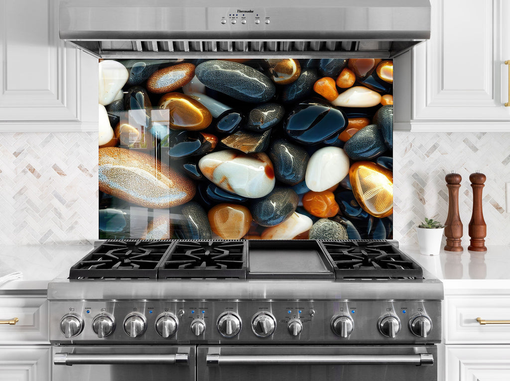 Zen Spa Stones Tempered Glass Backsplash-BacksplashArtworks