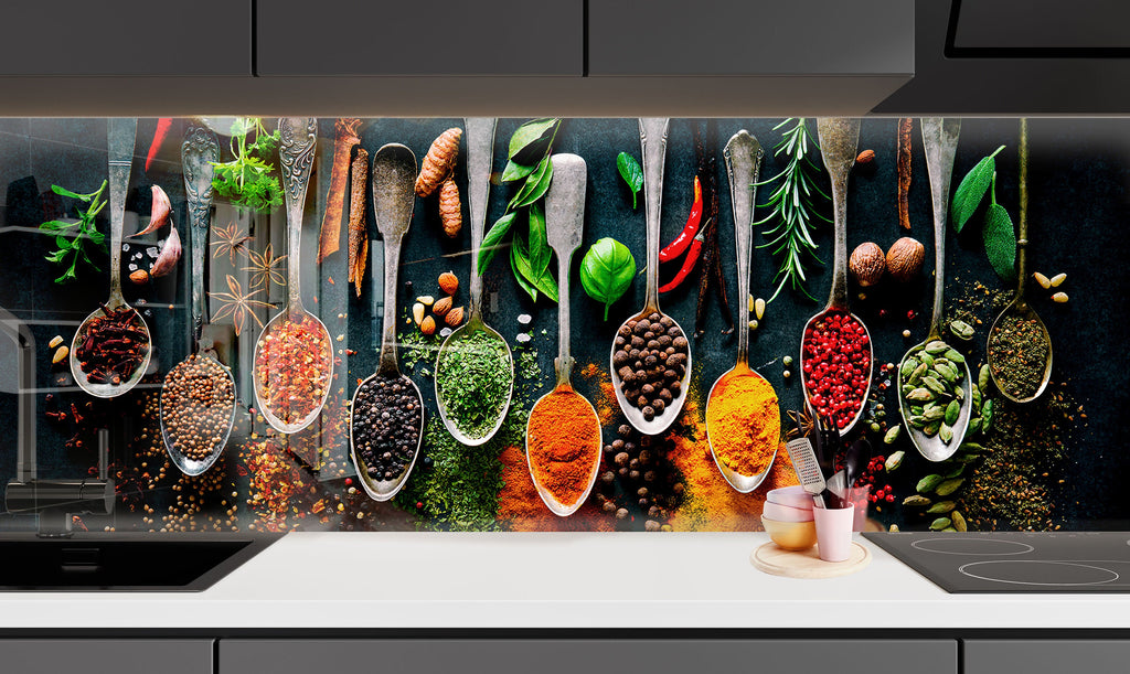 Herbal Spice Symphony - Glass Kitchen Backsplash-BacksplashArtworks