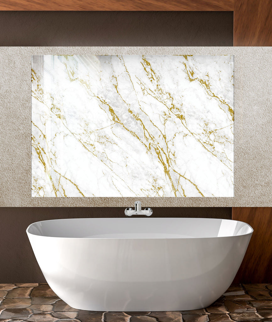 White Gold Veined Marble - Glass Kitchen Backsplash-BacksplashArtworks