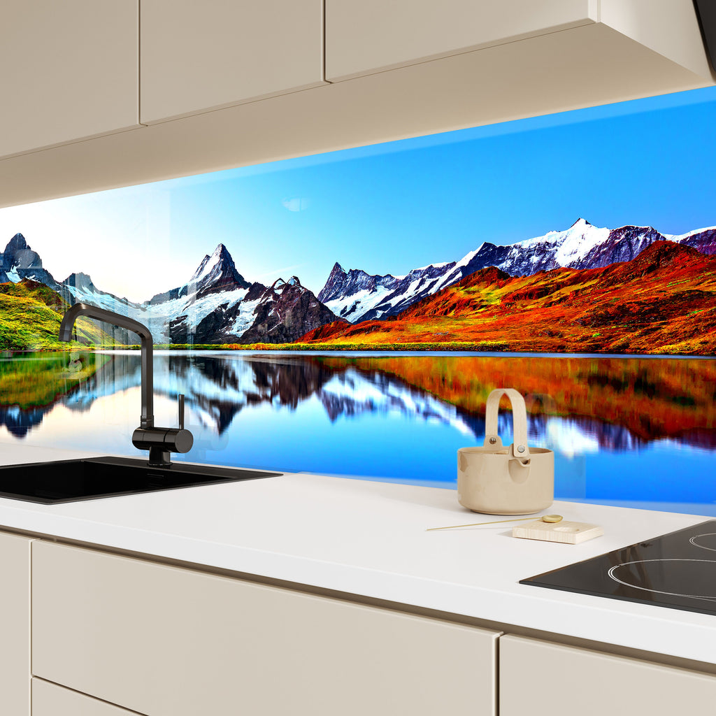 Majestic Glacier Lake – Glass Kitchen Backsplash-BacksplashArtworks
