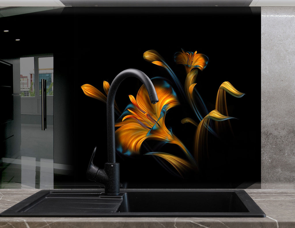 Botanical Floral Tempered Glass Backsplash-BacksplashArtworks