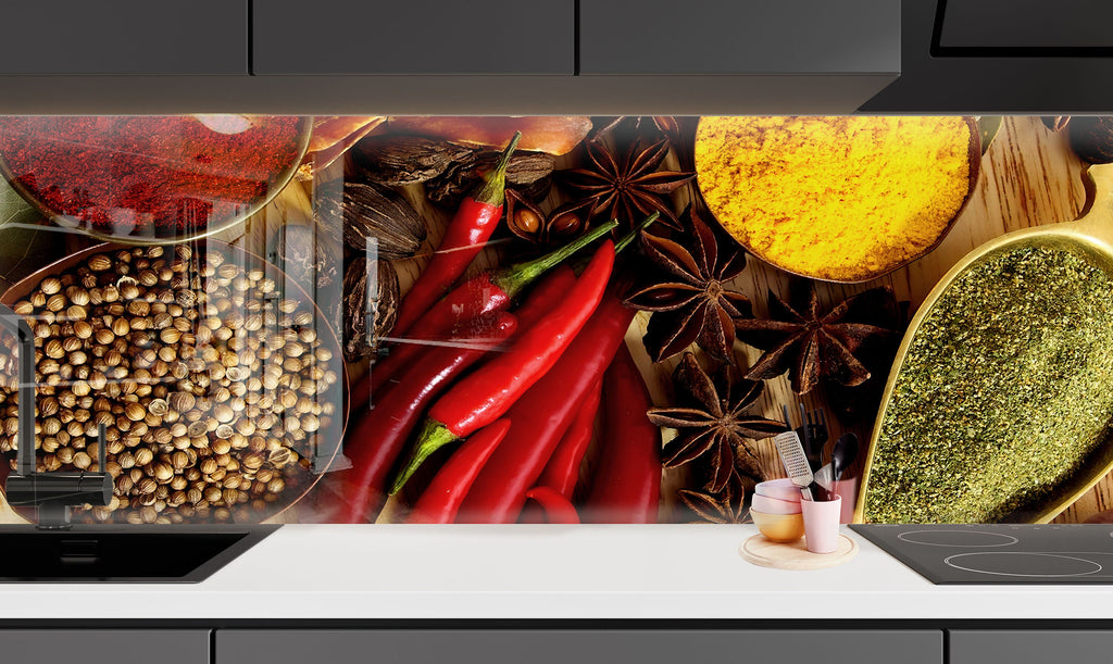Fiery Spice Fusion - Glass Kitchen Backsplash-BacksplashArtworks