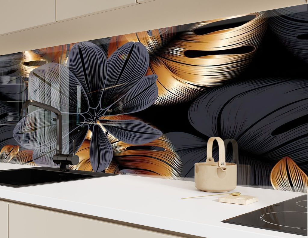 Botanical Floral Tempered Glass Backsplash-BacksplashArtworks