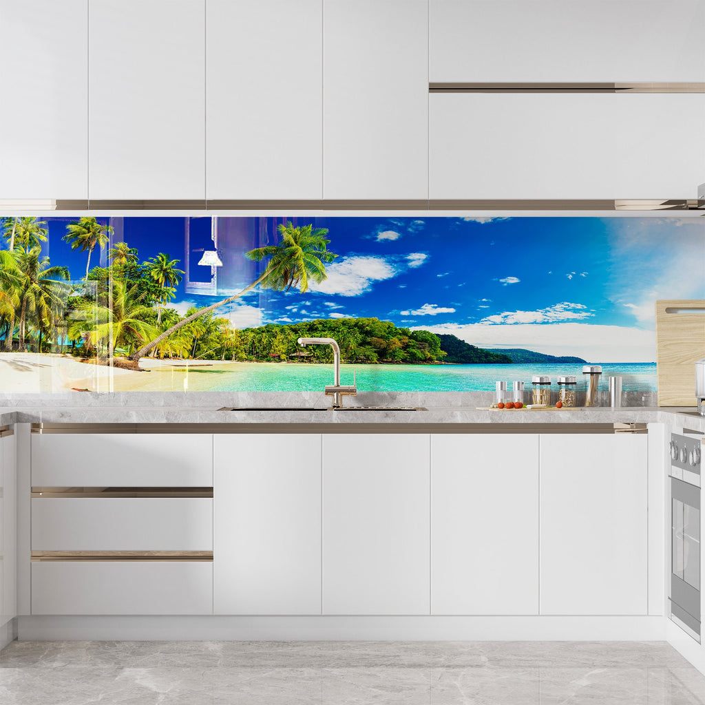 Tropical Paradise Beach Wall Art – Tempered Glass Bathroom Backsplash-BacksplashArtworks