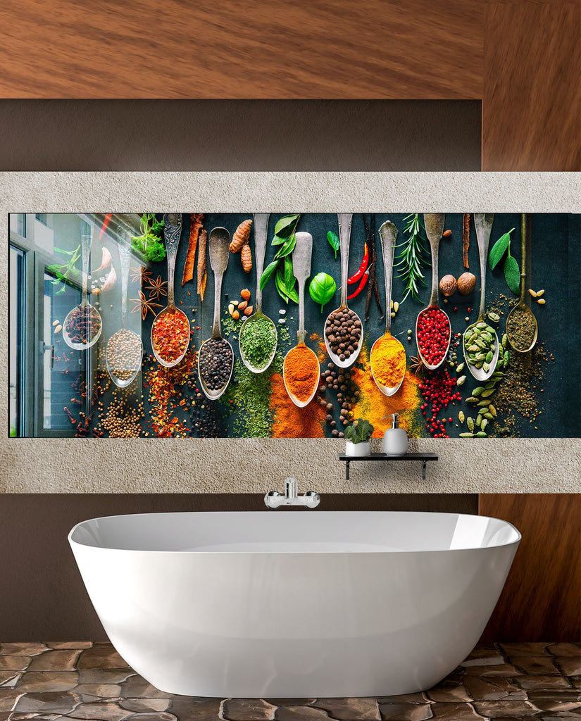 Herbal Spice Symphony - Glass Kitchen Backsplash-BacksplashArtworks