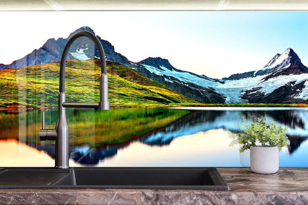 Majestic Glacier Lake – Glass Kitchen Backsplash-BacksplashArtworks
