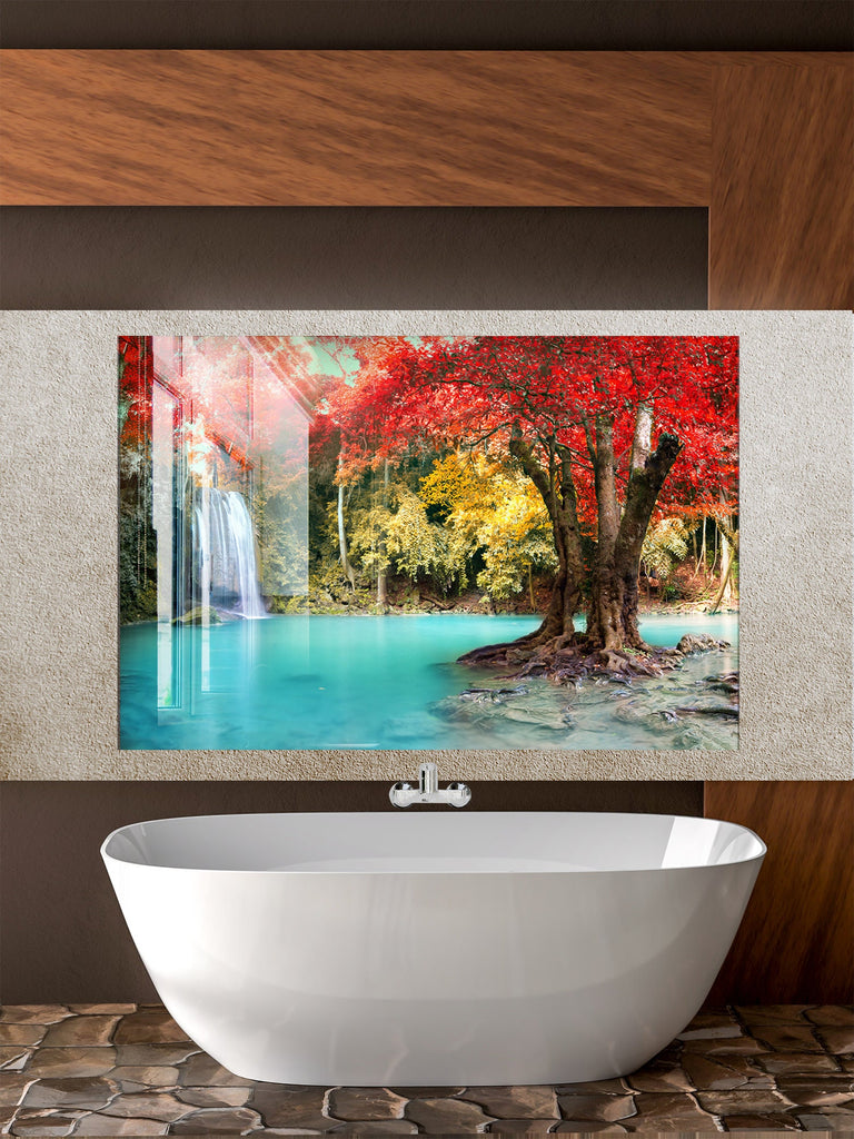 Autumn Waterfall Serenity - Glass Kitchen Backsplash-BacksplashArtworks