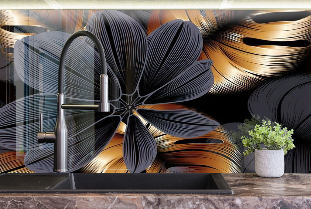 Botanical Floral Tempered Glass Backsplash-BacksplashArtworks