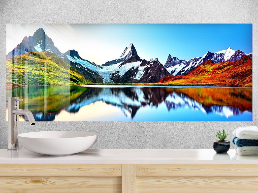 Majestic Glacier Lake – Glass Kitchen Backsplash-BacksplashArtworks