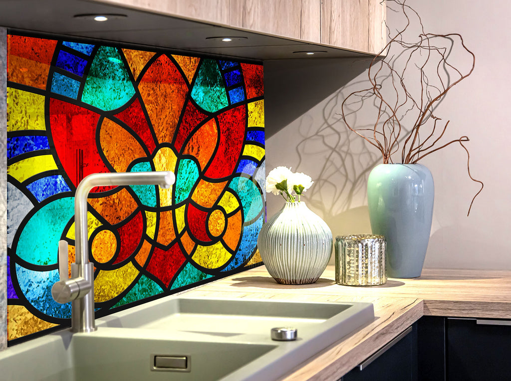Colorful Classic Stained - Glass Kitchen Backsplash-BacksplashArtworks