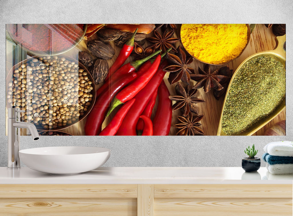 Fiery Spice Fusion - Glass Kitchen Backsplash-BacksplashArtworks