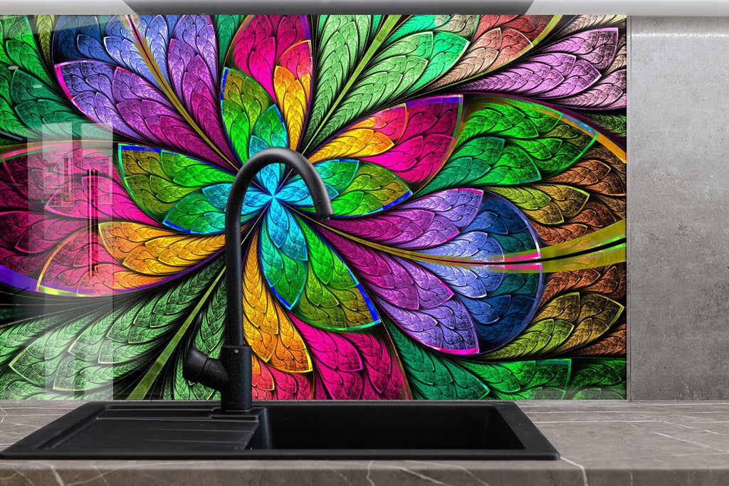 Botanical Floral Tempered Glass Backsplash-BacksplashArtworks
