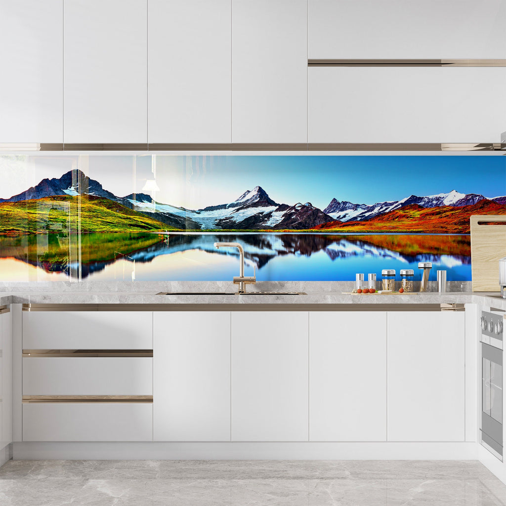 Majestic Glacier Lake – Glass Kitchen Backsplash-BacksplashArtworks