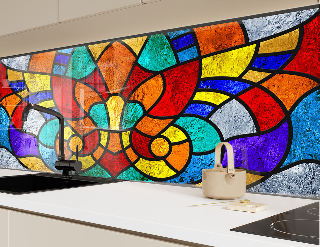 Colorful Classic Stained - Glass Kitchen Backsplash-BacksplashArtworks