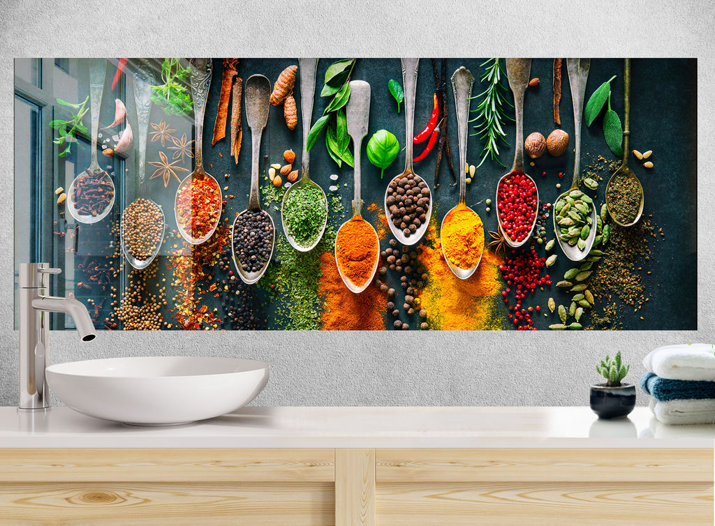 Herbal Spice Symphony - Glass Kitchen Backsplash-BacksplashArtworks