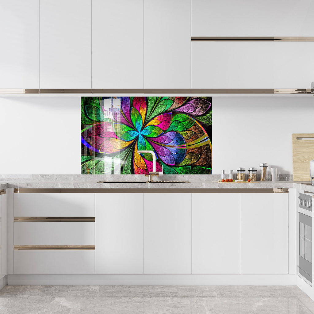 Botanical Floral Tempered Glass Backsplash-BacksplashArtworks