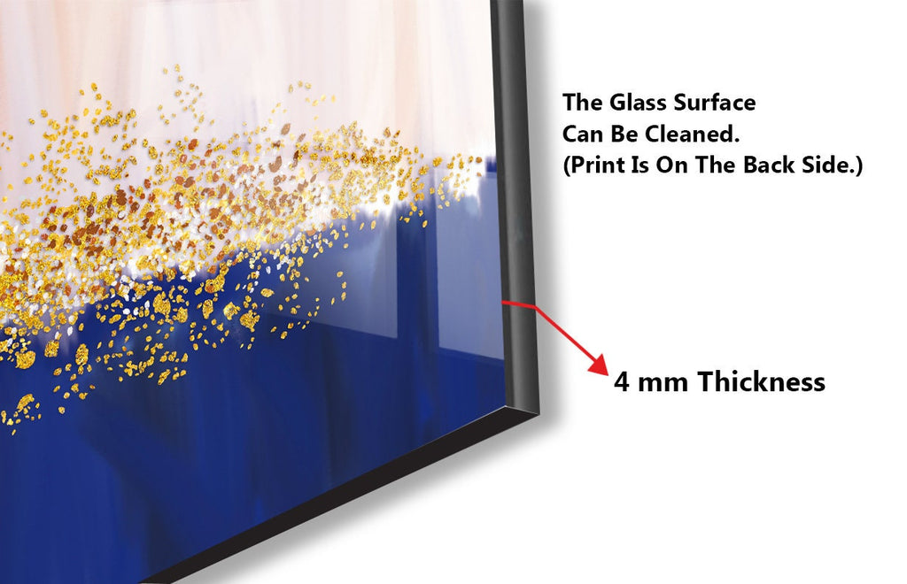 Gold & Blue Abstract - Glass Kitchen Backsplash-BacksplashArtworks