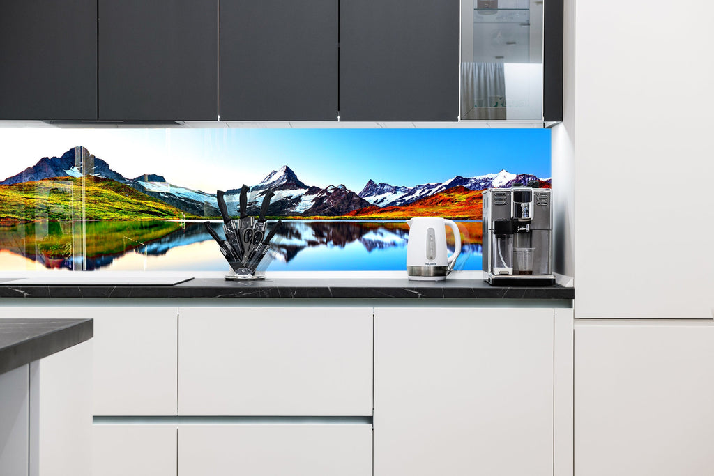 Majestic Glacier Lake – Glass Kitchen Backsplash-BacksplashArtworks