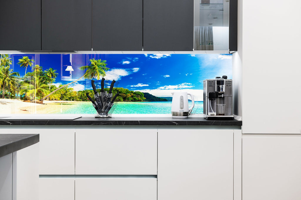 Tropical Paradise Beach Wall Art – Tempered Glass Bathroom Backsplash-BacksplashArtworks