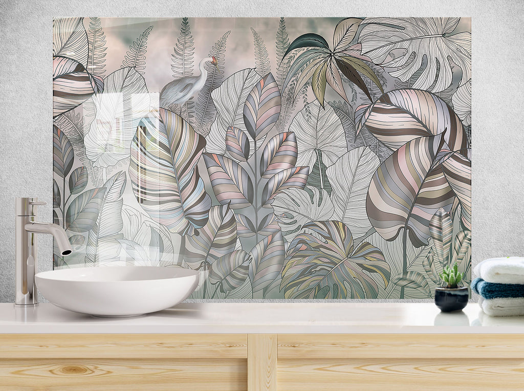 Floral & Botanical Tempered Glass Backsplash-BacksplashArtworks