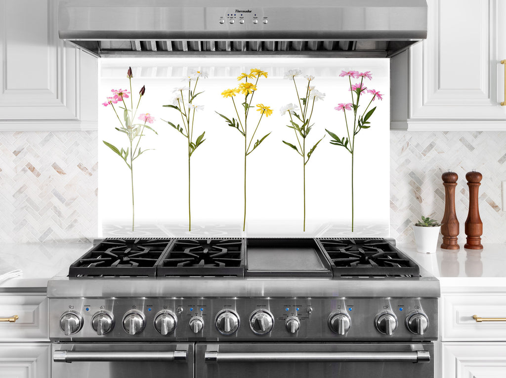 Botanical Floral Tempered Glass Backsplash-BacksplashArtworks
