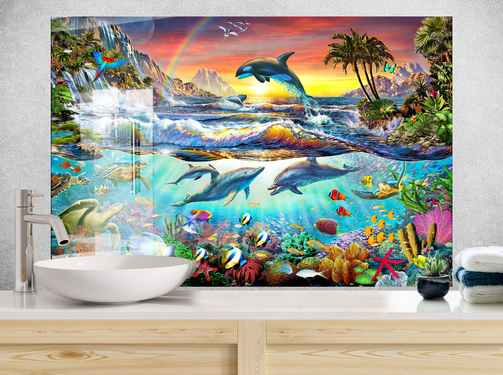Vibrant Ocean Life Wall Art – Glass Backsplash-BacksplashArtworks