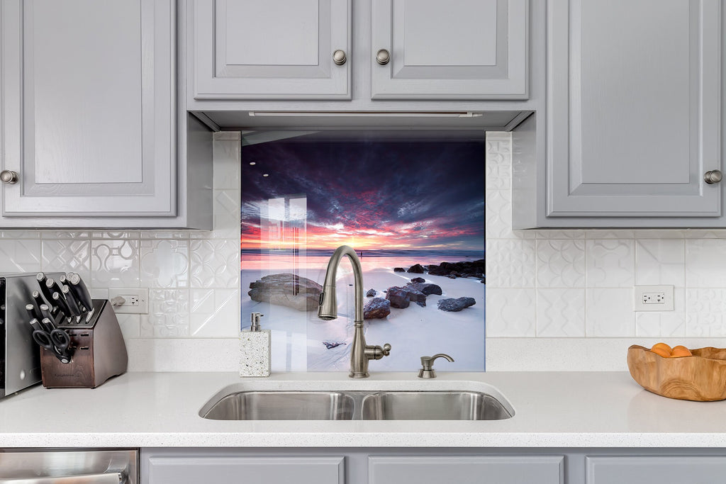 Serene Beach Sunset - Glass Kitchen Backsplash-BacksplashArtworks