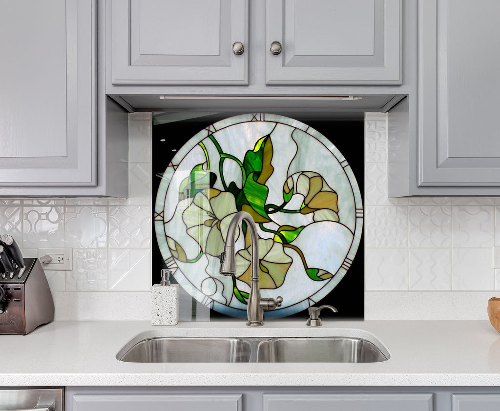 Vintage Floral Art Deco Design - Glass Kitchen Backsplash-BacksplashArtworks