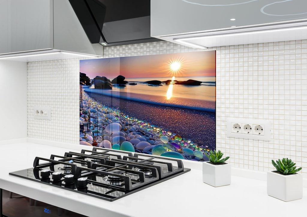 Glass Pebble Beach Sunset – Glass Kitchen Backsplash-BacksplashArtworks