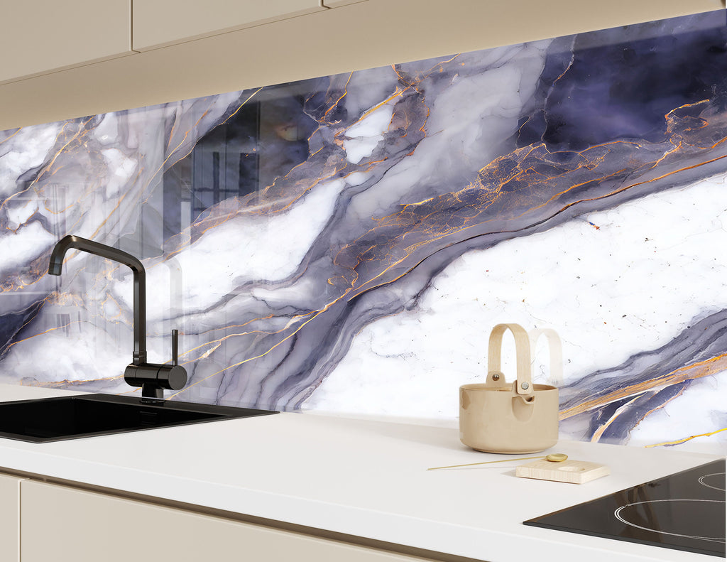 Purple & Gold Marble - Glass Kitchen Backsplash-BacksplashArtworks