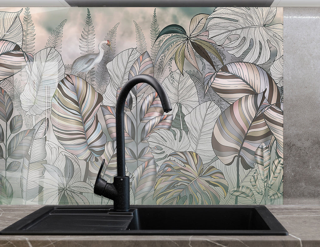 Floral & Botanical Tempered Glass Backsplash-BacksplashArtworks