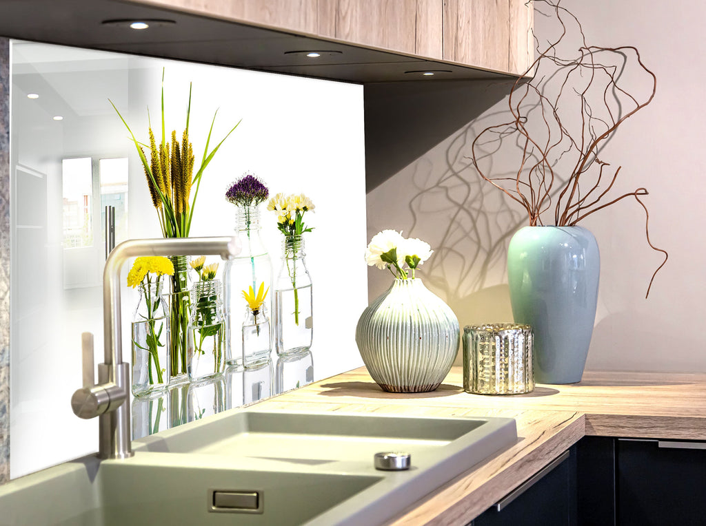 Botanical Floral Tempered Glass Backsplash-BacksplashArtworks